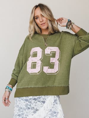 Boho Varsity Sweatshirt: boho-varsity-sweatshirt-olive/Olive