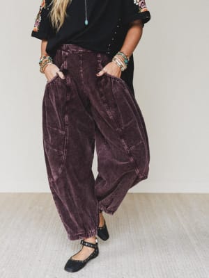 the-nest-nora-gathered-barrel-corduroy-pant-burgundy/Burgundy