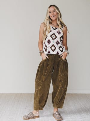 the-nest-nora-gathered-barrel-corduroy-pant-olive/Olive
