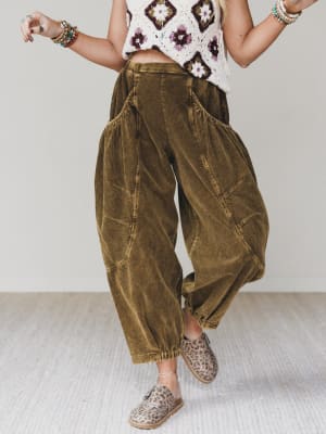 the-nest-nora-gathered-barrel-corduroy-pant-olive/Olive