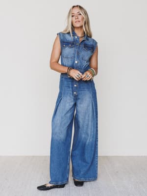 All Star Denim Jumpsuit: all-star-denim-jumpsuit-medium-wash/Medium Wash