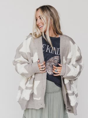 Wrapped In Stars Oversized Cardigan: wrapped-in-stars-oversized-cardigan-taupe/Taupe