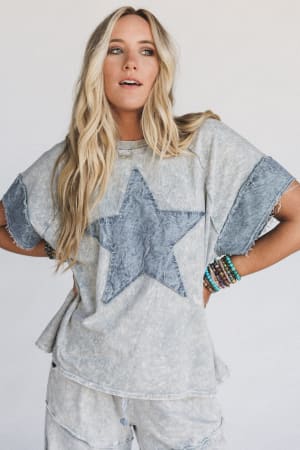 Skybound Soul Denim Patched Top: undefined