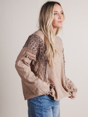 Cheetah Saloon Oversized Long Sleeve Top: undefined