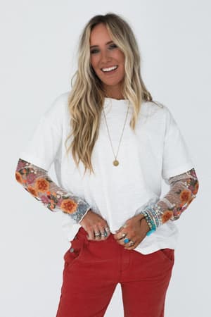 Kindred Floral Embroidered Top: White
