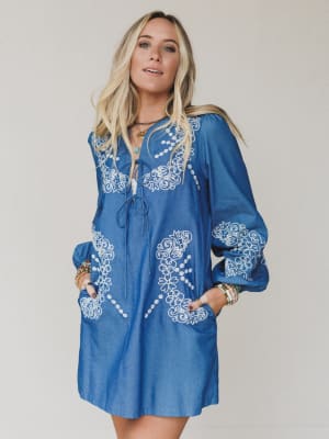 Sunday Flow Embroidered Denim Dress: undefined