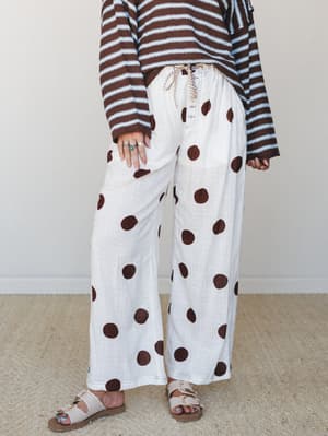 Terracotta Polka Dot Wide Leg Pants: Off White