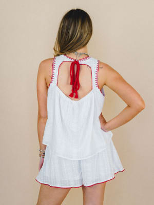 Dreaming of Islands Embroidered Top - Off White Red M / Off White Red