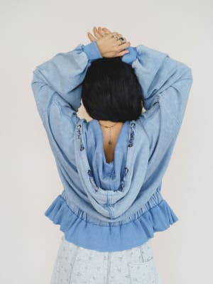 Wistful In Ruffles Zip Up Hooded Jacket - Blue XL / Blue
