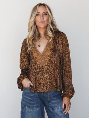 Wild Feeling Blouse: Camel Multi