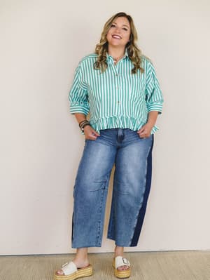 Go Time Blouse - Ivory Green L / Ivory Green