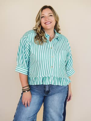 Go Time Blouse - Ivory Green L / Ivory Green