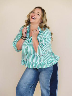 Go Time Blouse - Ivory Green L / Ivory Green