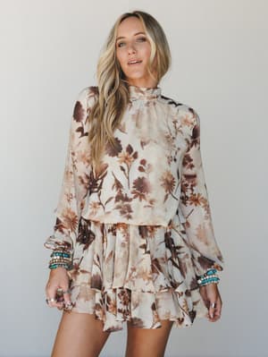 Loose Leaves Dress: Tan