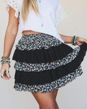 Floral Springs Mini Skort - Black L / Black