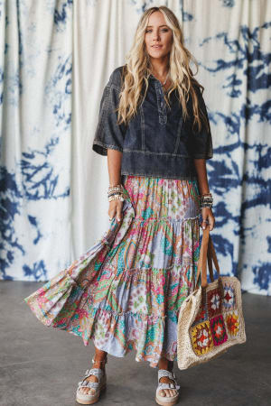 Shine On Printed Maxi Skirt: undefined