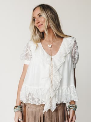 Lace Flower Blouse - Cream S / Cream