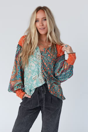 Danielle Mixed Floral Printed Top: danielle-mixed-floral-printed-top-mint/Mint