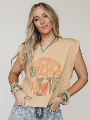 The Nest Groovy Love Graphic Tee - Faded Mustard S/M / Faded Mustard
