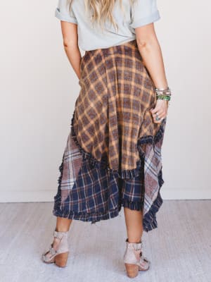 back view of Sand Dancer Plaid Skirt in Navy