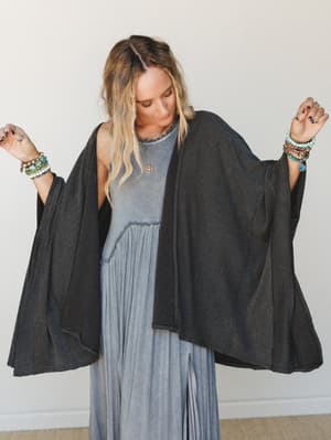 The Nest Love Rush Duster Cardigan: the-nest-around-the-way-kimono-charcoal/Charcoal