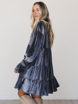 the-nest-maddie-velvet-dress-charcoal/Charcoal