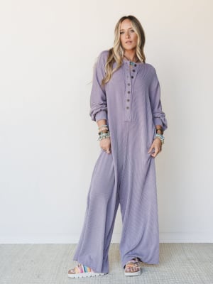 The Nest Daphne Textured Long Sleeve Jumpsuit: undefined