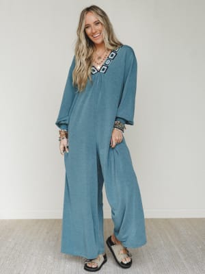 The Nest Dahlia Darling Wide Leg Jumpsuit - Teal XL / Teal