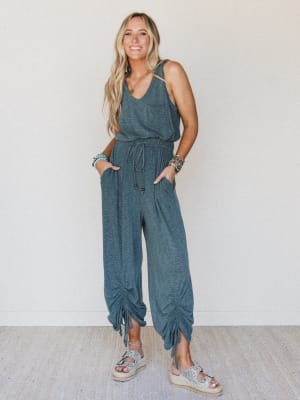 The Nest Solie Cinched Jumpsuit - Green Olive XL / Green Olive
