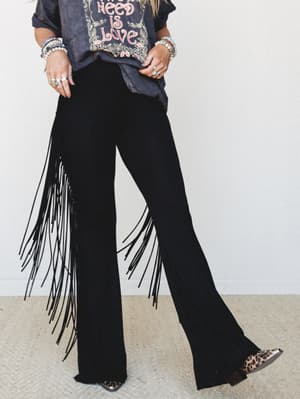 The Nest Showstopper Fringe Flare Pant: the-nest-showstopper-fringe-flare-pant-black/Black