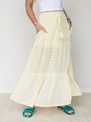 The Nest Golden Drift Tiered Maxi Skirt: undefined