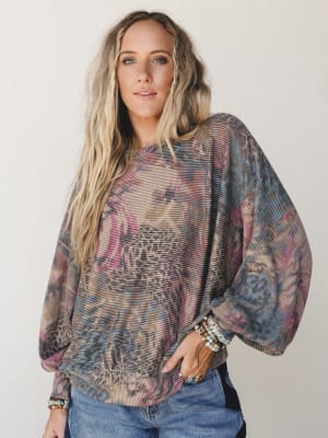 The Nest Savannah Bat Sleeve Top - Lavender S / Lavender