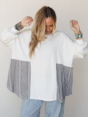 The Nest Maya Patchwork Top: the-nest-maya-patchwork-top-off-white-grey/Off White