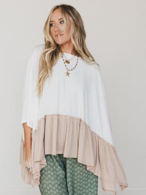 The Nest Sally Ruffle Top - Off White Camel XL / Off White Camel