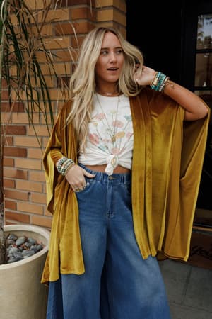 The Nest Savoy Velvet Kimono: savoy-velvet-kimono-marigold/Marigold