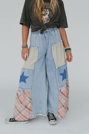 Coastal Chill Boho Wide Leg Pants in Denim Multi from Three Bird Nest