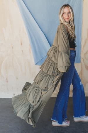 The Nest Layers Of Love Duster Kimono: Olive