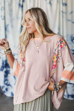 Britt Patchwork Floral Print Top: undefined
