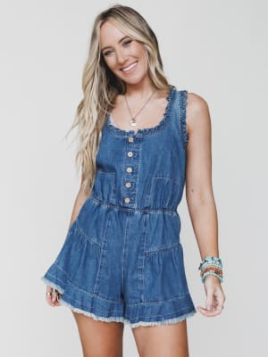 Spring Tea Romper - Medium Wash L / Medium Wash