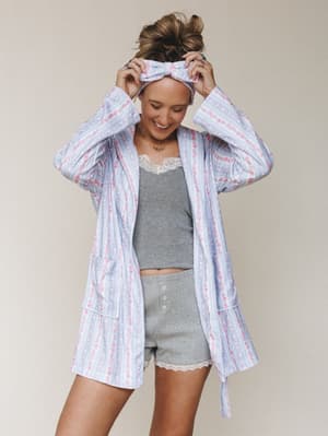 Soft Sleep Robe and Headband Set: soft-sleep-robe-and-hand-band-set-light-blue/Light Blue