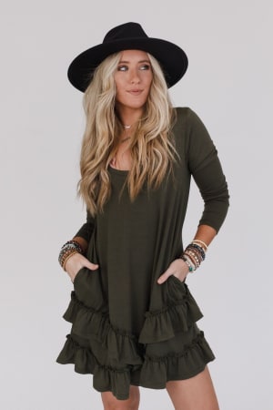 constance-ruffle-hem-long-sleeve-dress-olive-light/Olive