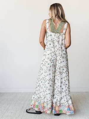 In Love with Lily Jumpsuit - Natural Green Floral S / Natural Green Floral