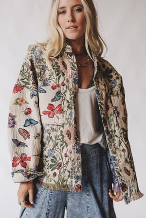 Butterfly Effect Jacquard Jacket: Beige