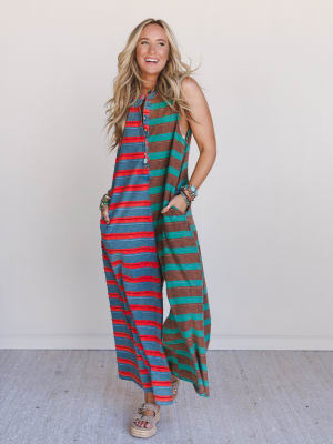 the-nest-cruise-lines-jumpsuit-teal-brown/Teal Brown