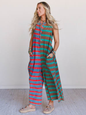 the-nest-cruise-lines-jumpsuit-teal-brown/Teal Brown