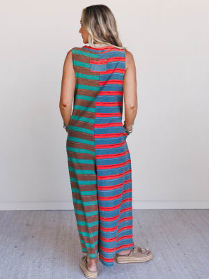 the-nest-cruise-lines-jumpsuit-teal-brown/Teal Brown