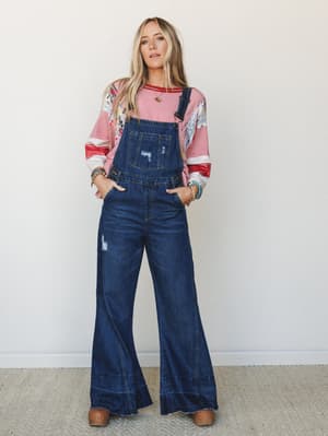 Milly Distressed Hem Wide Leg Overall: milly-distressed-hem-wide-leg-overall-dark-blue-washed/Dark Blue Washed