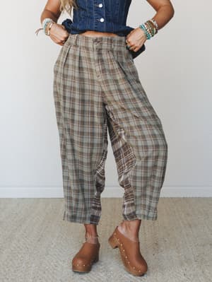 Mystic Plaid Wide Leg Pants: mystic-plaid-wide-leg-pants-brown/Brown