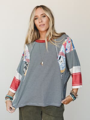 Britt Patchwork Top: bailey-patchwork-top-black/Black