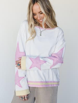 Sky of Stars Long Sleeve Top - Ecru Pink L / Ecru Pink